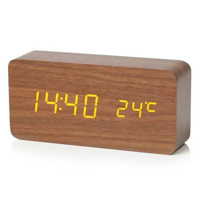 Réveil numérique LED en bois - Indication de température